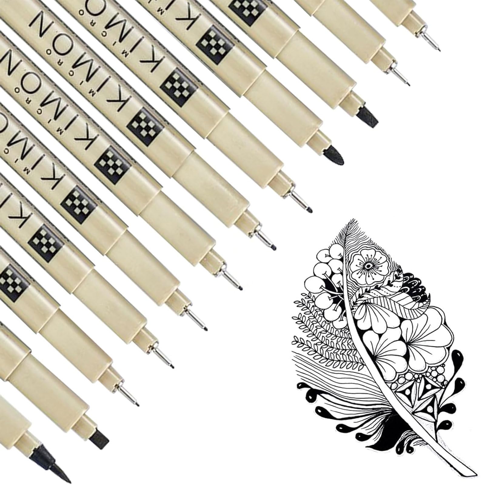 Hyleon 12PCS Fine Liner Pens Black, Black Fineliner Pens โ Micron Pens with 12 Line Widths for Art Sketching, Anime, Manga, Scrapbooking, Technical Drawing & Illustration(size 0.2-3mm)