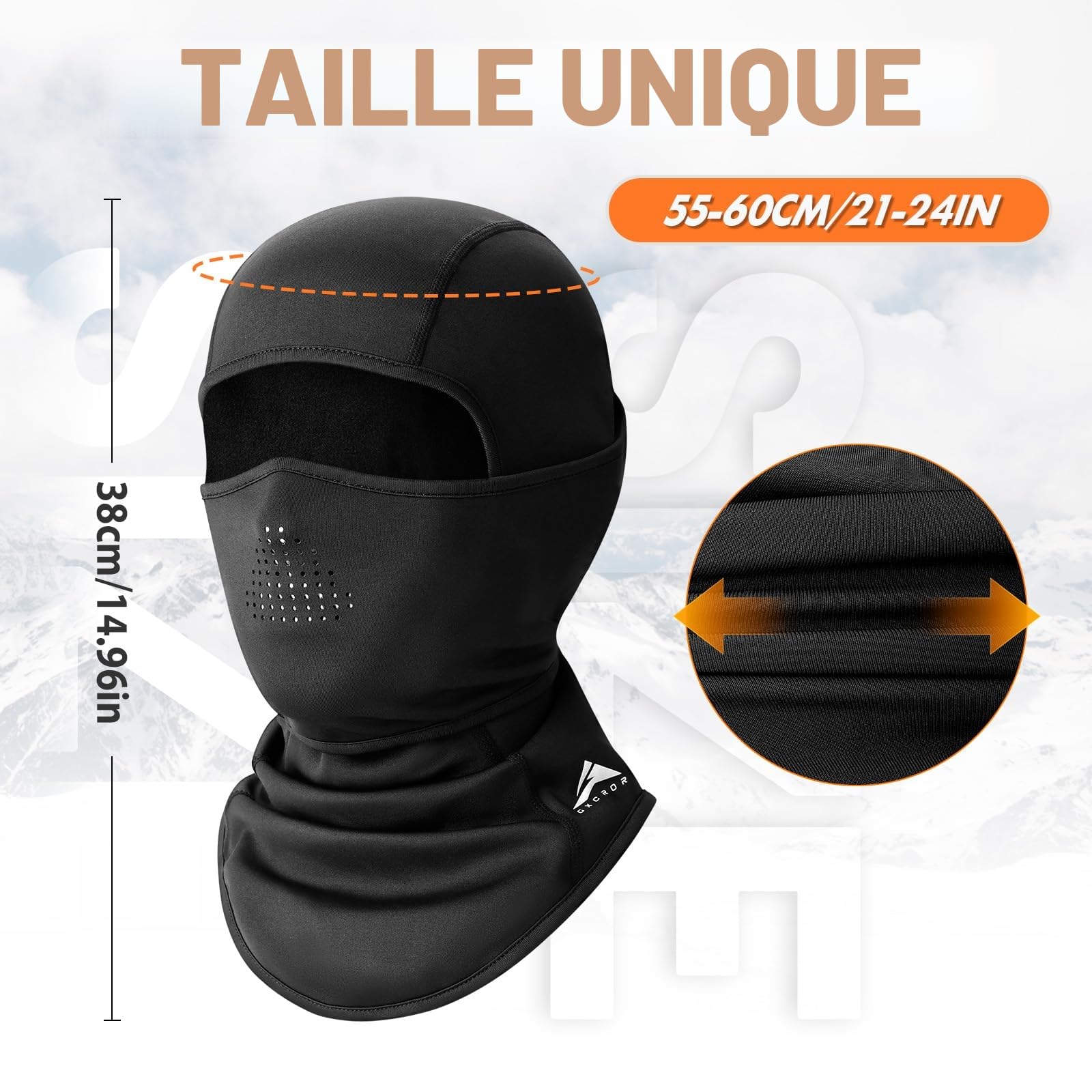 GXCROR Cagoule d'hiver, cagoule de ski, coupe-vent et chaude, masque intégral pour le ski, la moto, la pêche, la course et les activités de plein air