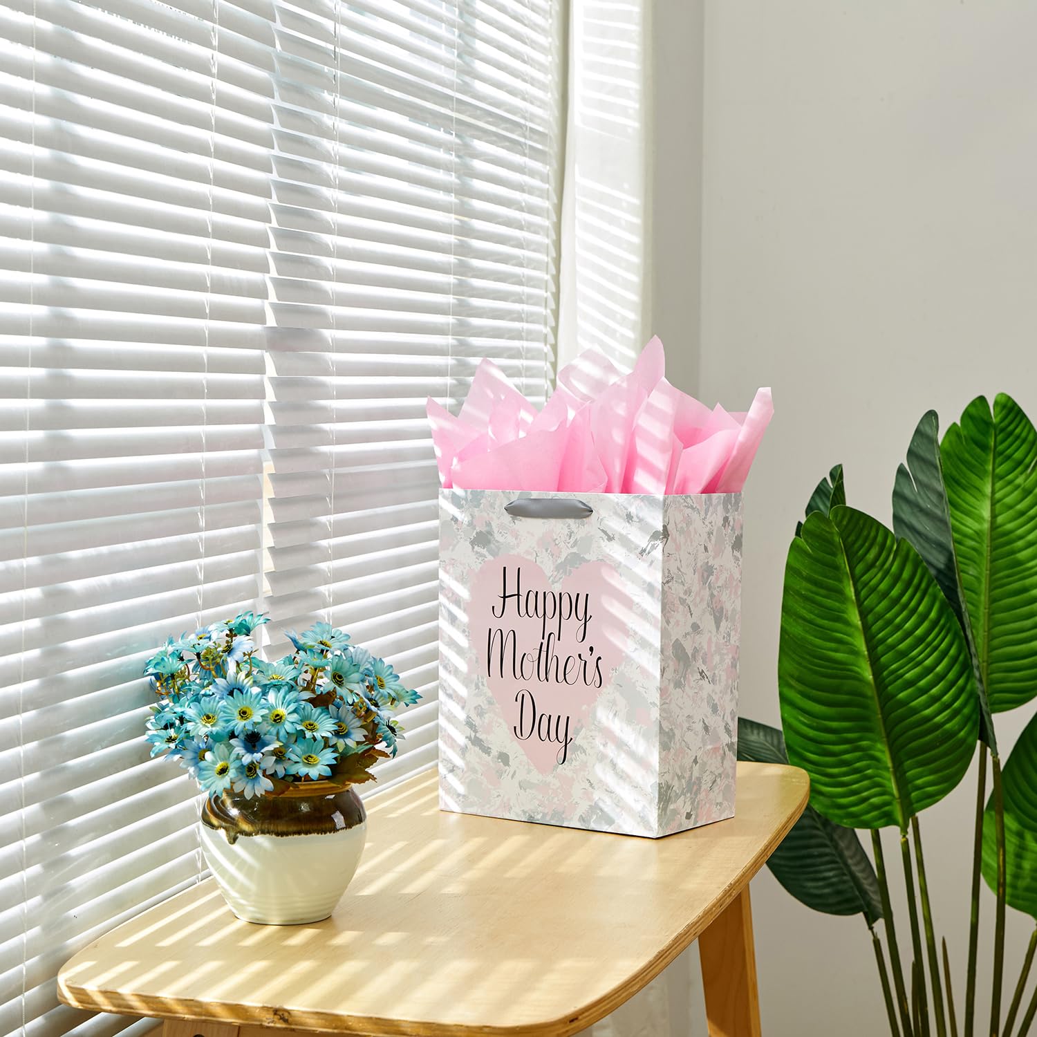 SUNCOLOR 13" Large Gift Bag with Tissue Paper for Mother's Day