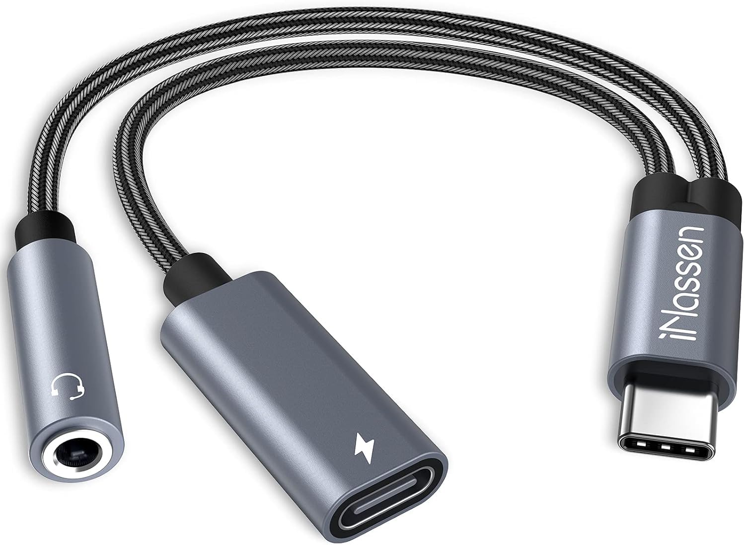 iNassen Adapter i ładowanie do słuchawek USB C 2 w 1 - USB C na gniazdo - obsługuje 60 W D kompatybilny z iPhone, iPad, Samsung, Pixel, telefon, słuchawki, słuchawki