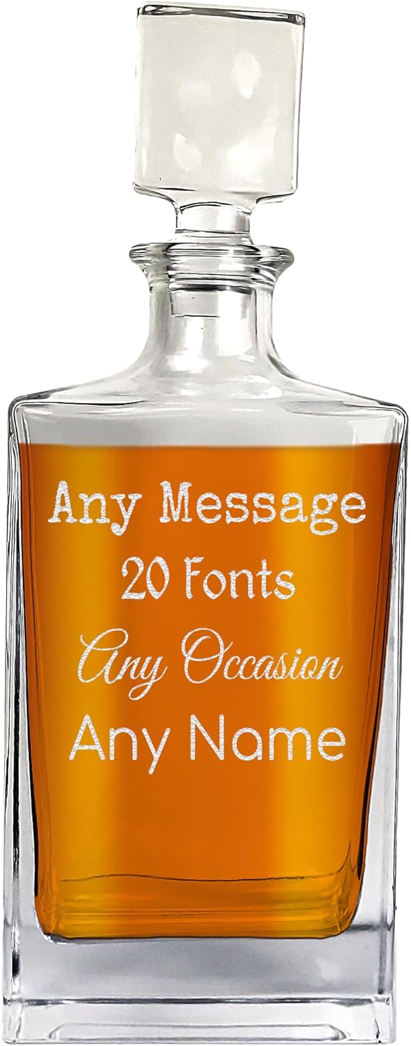 Personalized Etched Glass 27oz Whiskey Decanter, Rectangle Your Text Here, Custom Engraved Gift, Retirement, Anniversary, Housewarming, Customized Bourbon Gifts for Men, Scotch Birthday