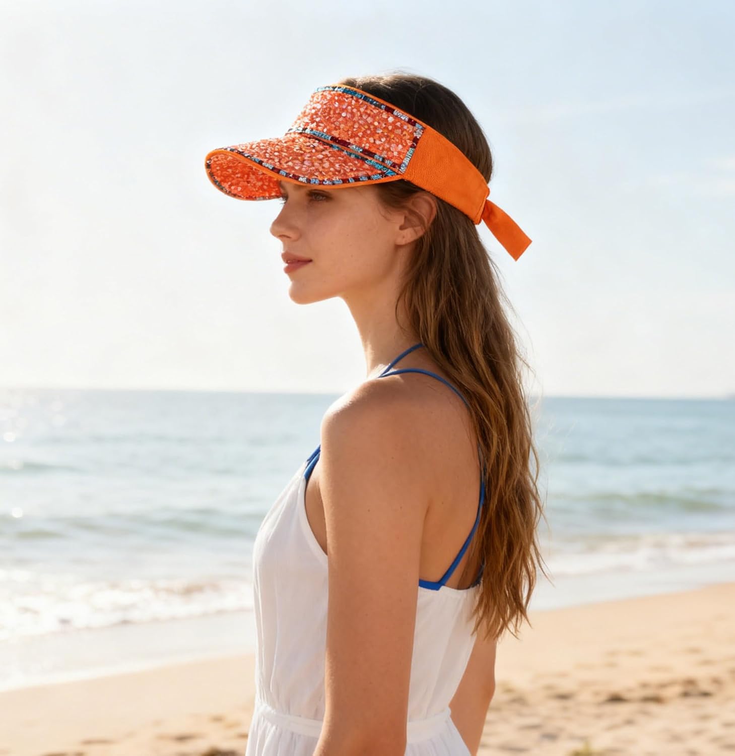 Bling Shiny Rhinestone Sports Sun Visor Hat for Women Summer Adjustable Breathable Beach Visor Caps Running Golf Sun Hat - Image 3