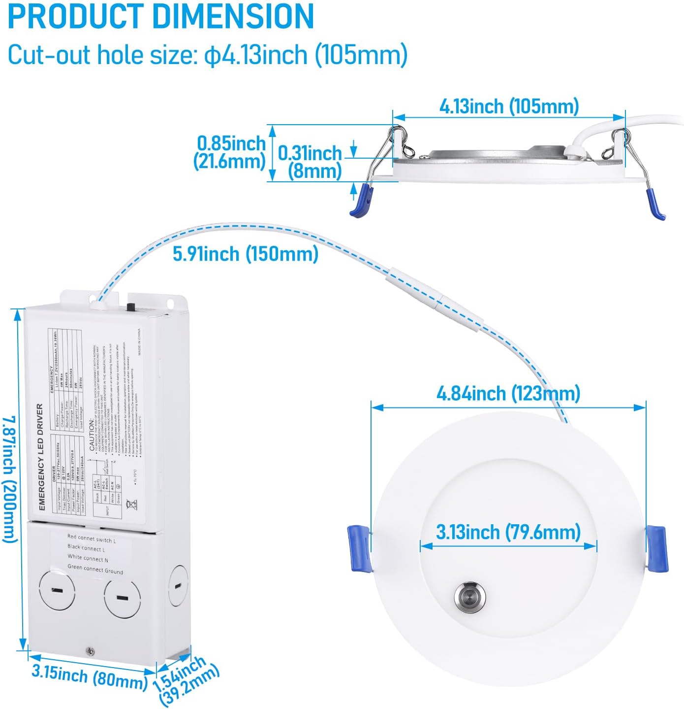 TORCHSTAR 2-Pack Emergency 5CCT Recessed Light with 90 Min Emergency Battery Backup, NFPA 101, IBC, OSHA, UL924, 120-277V 4 Inch 9W Dimmable Slim Commercial LED Downlight, ETL/T24/FCC, 2700K-5000K