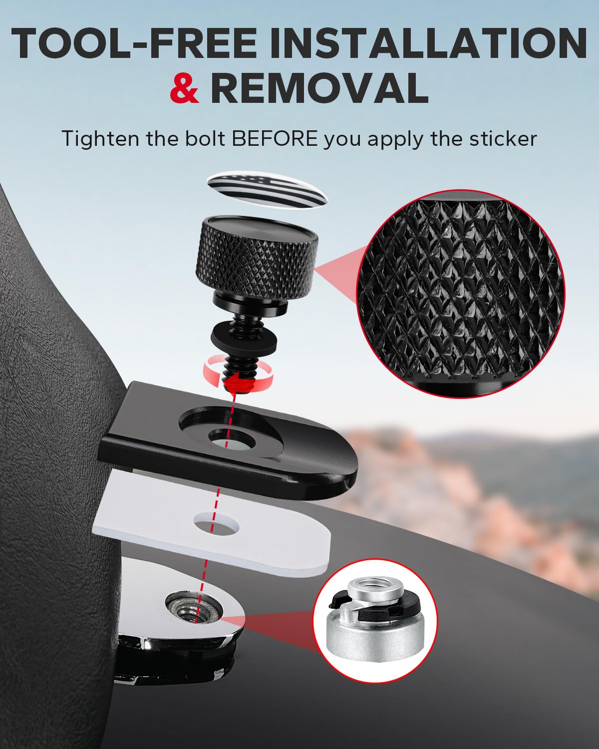 Amazicha Stainless Steel Seat Bolt Screw Nut Cover Mount Kit American Flag Compatible for Harley Davidson Touring Sportster Softail Dyna 1996-2026 Black
