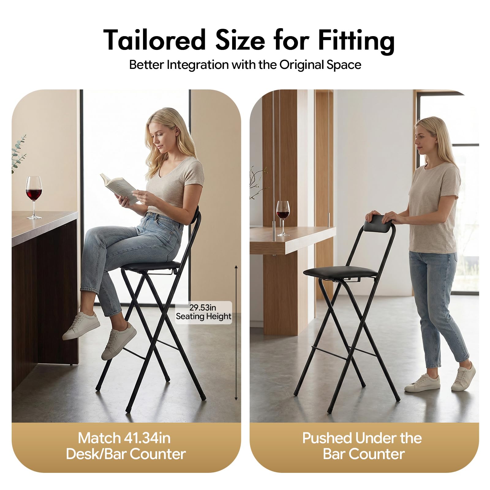 Taburete plegable con respaldo, 1 taburete alto plegable, 75 cm de altura, 75 kg de capacidad, taburete plegable para exterior, interior, cocina, tienda, café (negro, 75 cm de altura, 1