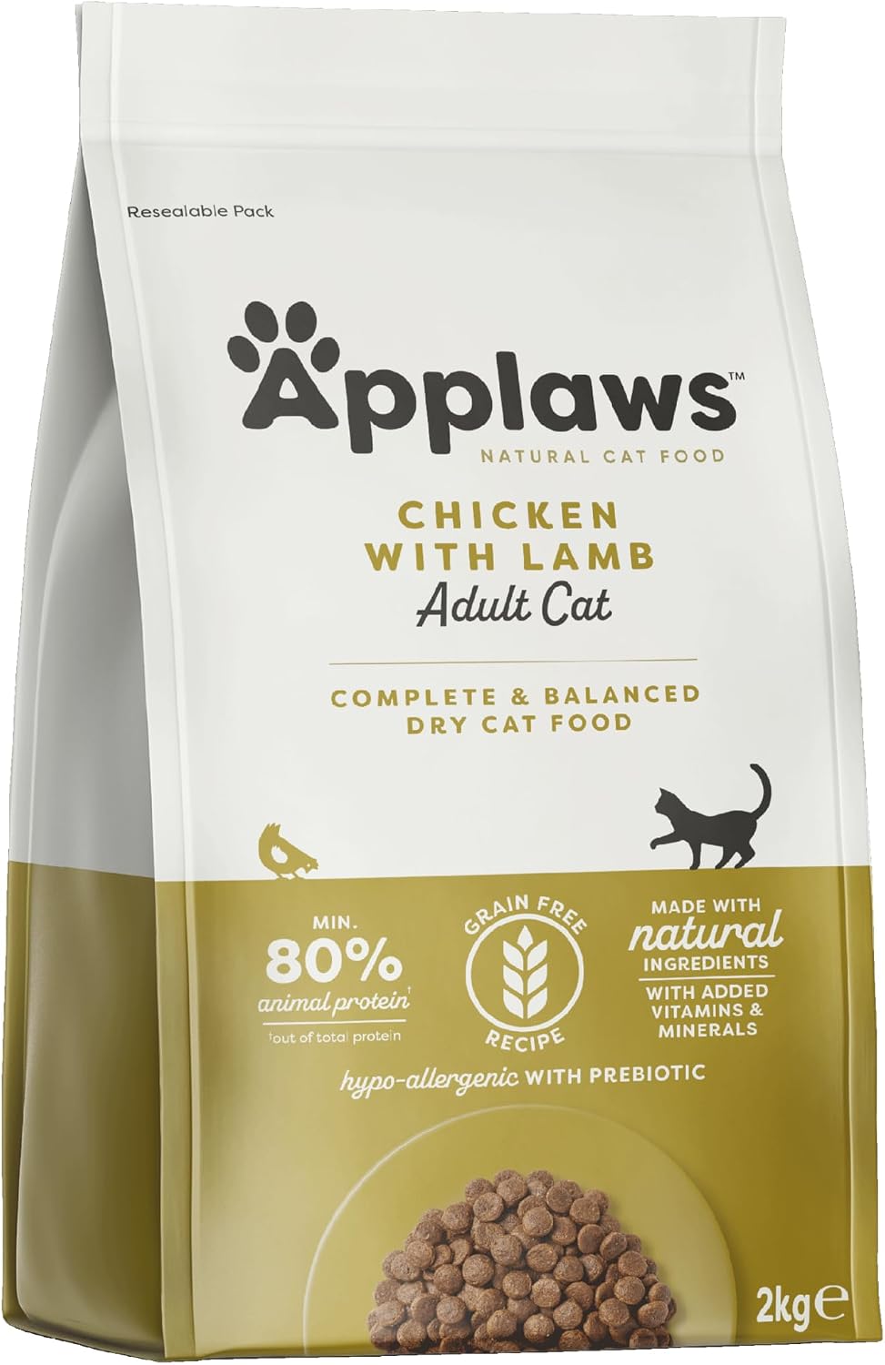 Applaws Complete and Grain Free Natural Dry Cat Food, Chicken with Lamb for Adult Cats, 2k