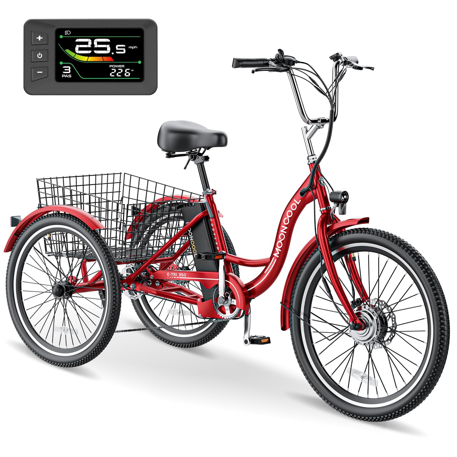 NAIZEA Electric Tricycle Adult Electric Bicycles, 350W 36V Electric Trike,3 Wheel Electric Bike Ebike E Bicycle with Removable Battery, Motorized Trike with Basket for Women Men