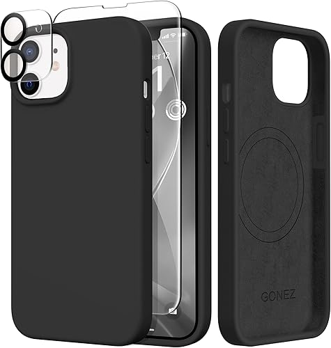 Miniatura 65 de GONEZ Funda de silicona para iPhone 14 Pro Max, compatible con MagSafe, con protector de pantalla + protector de lente de cámara, silicona líquida a