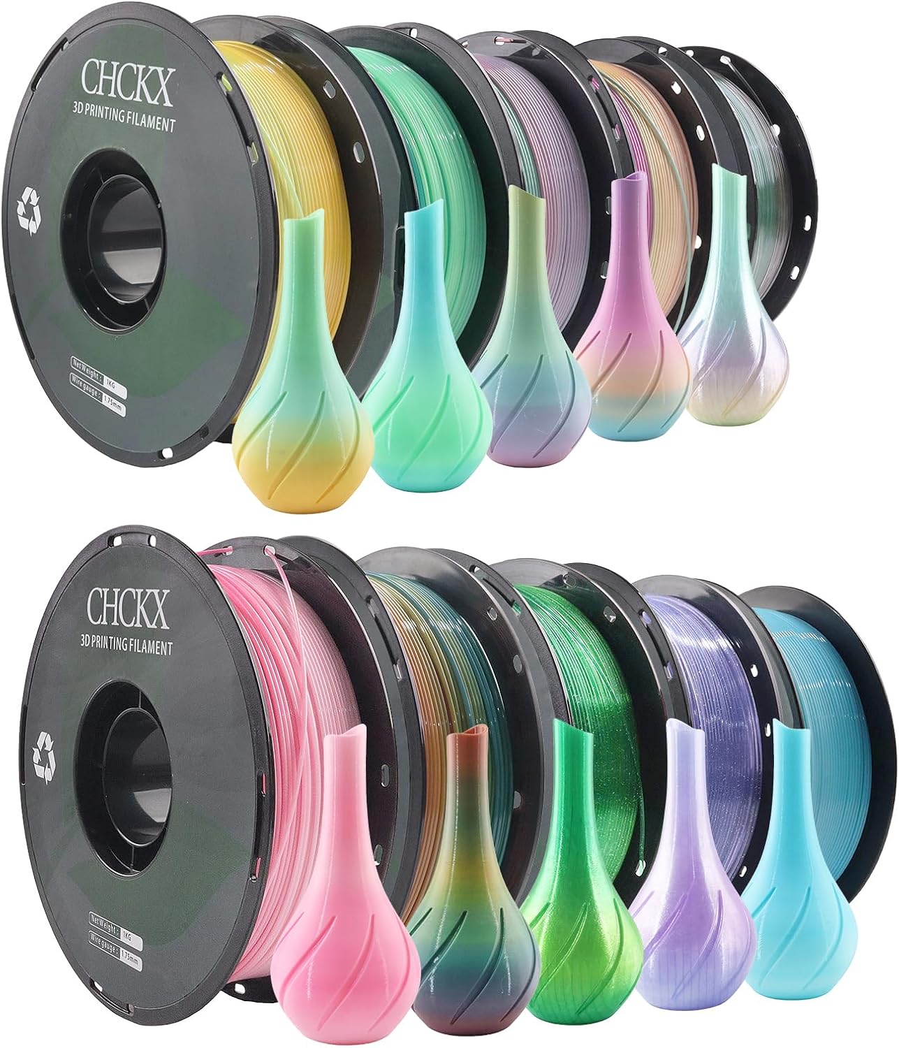 PETG Rainbow 3D Printer Filament Bundle, 10 Rolls Dimensional Accuracy +/- 0.03 mm, 1kg Spool(2.2lbs), 1.75 mm Fit for Most 3D Printers,10 Different Rainbow Colors