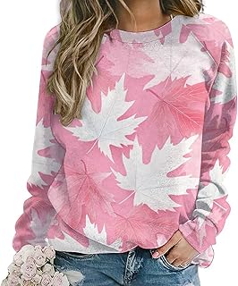 ZOCAVIA Sudaderas de otoño con cuello redondo para mujer, a la moda, casual, de manga larga, camisetas gráficas de arce y camuflaje campestre, de gran