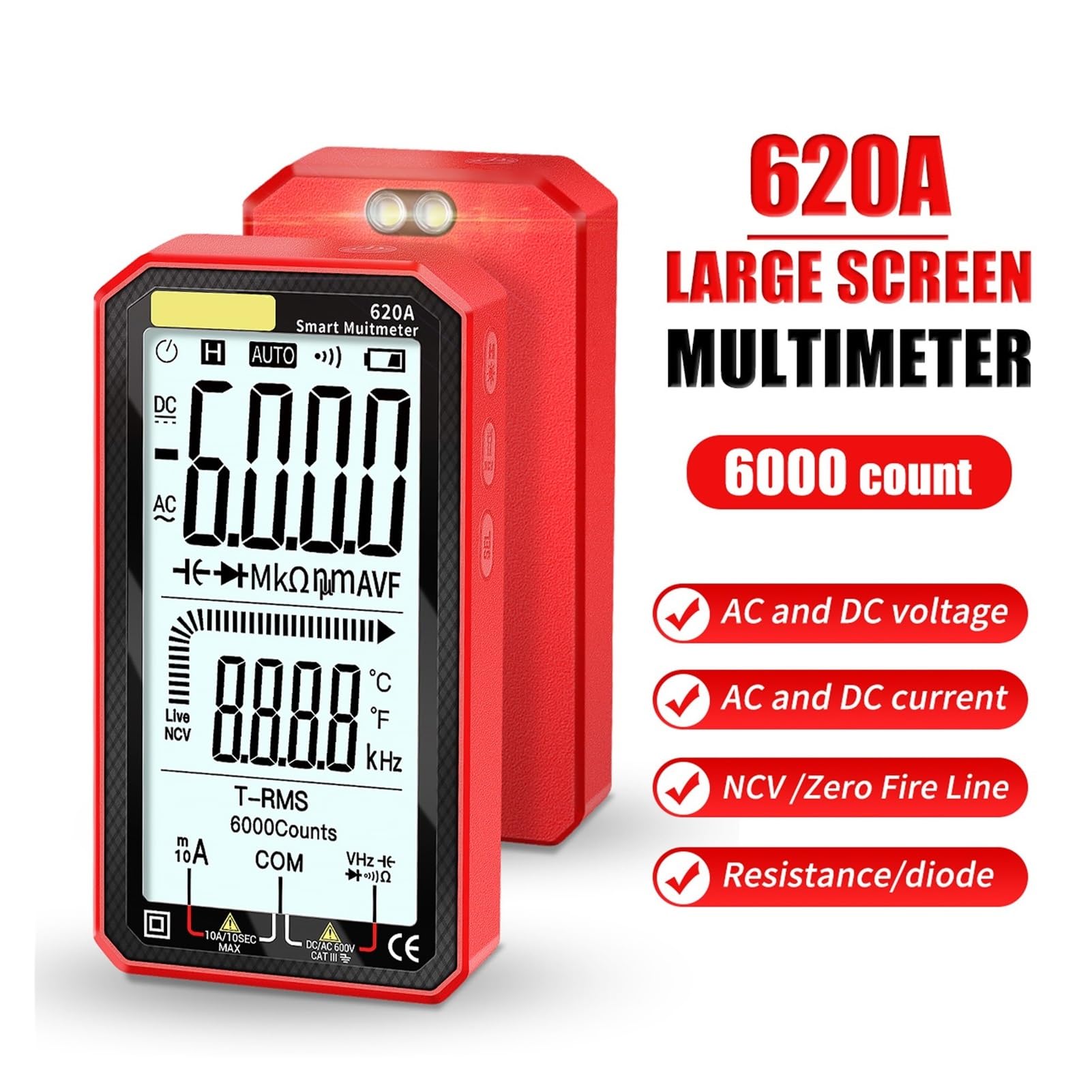 Multimetro Digitale Intelligente AC DC Tensione Corrente Resistenza Capacità Tester Multitester True-RMS NCV Tester(A3009 PRO)