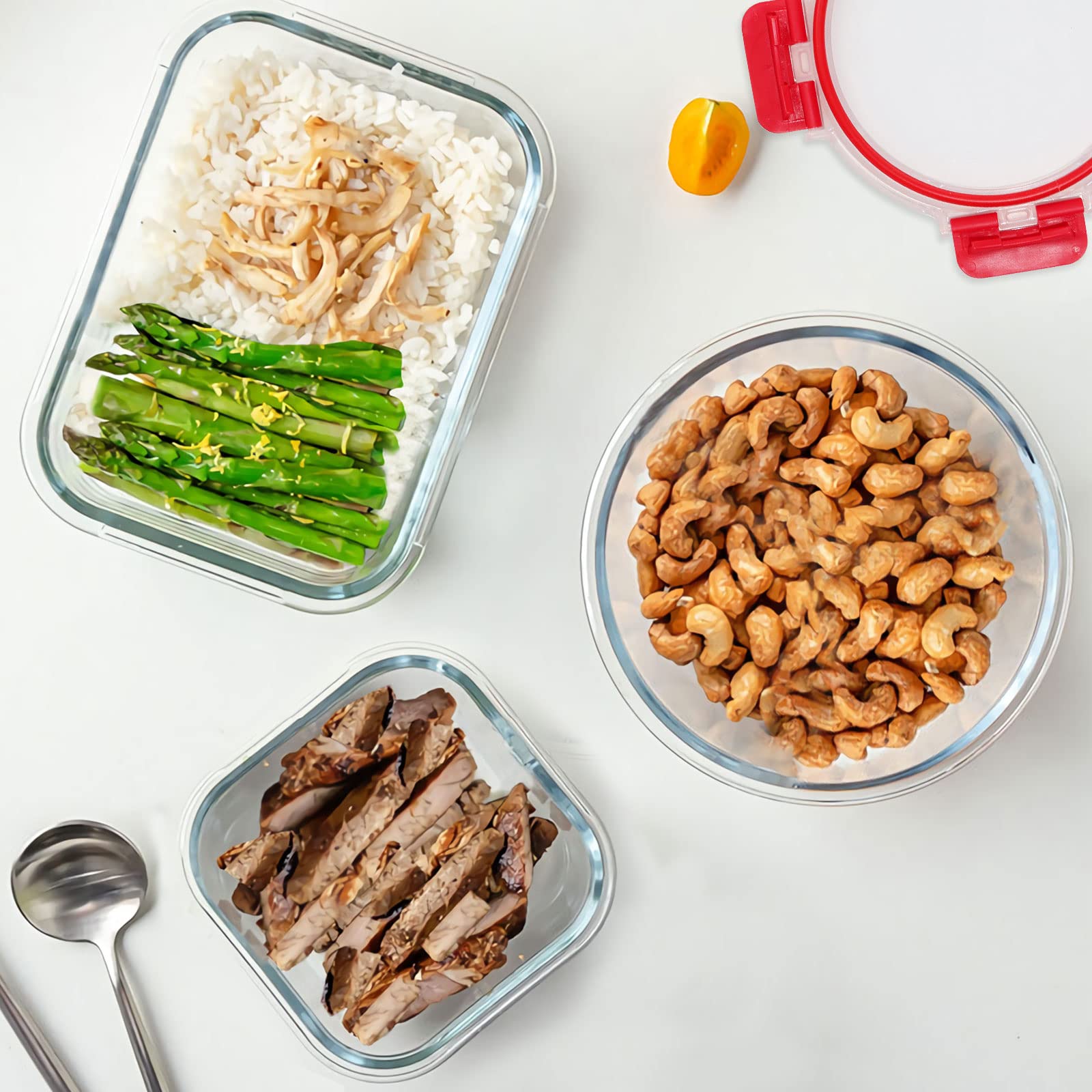 Juego de recipientes de vidrio para la preparación de alimentos con tapa de cierre a presión, recipientes herméticos para el almuerzo de vidrio, sin BPA, microondas, horno, congelador y lavavajillas
