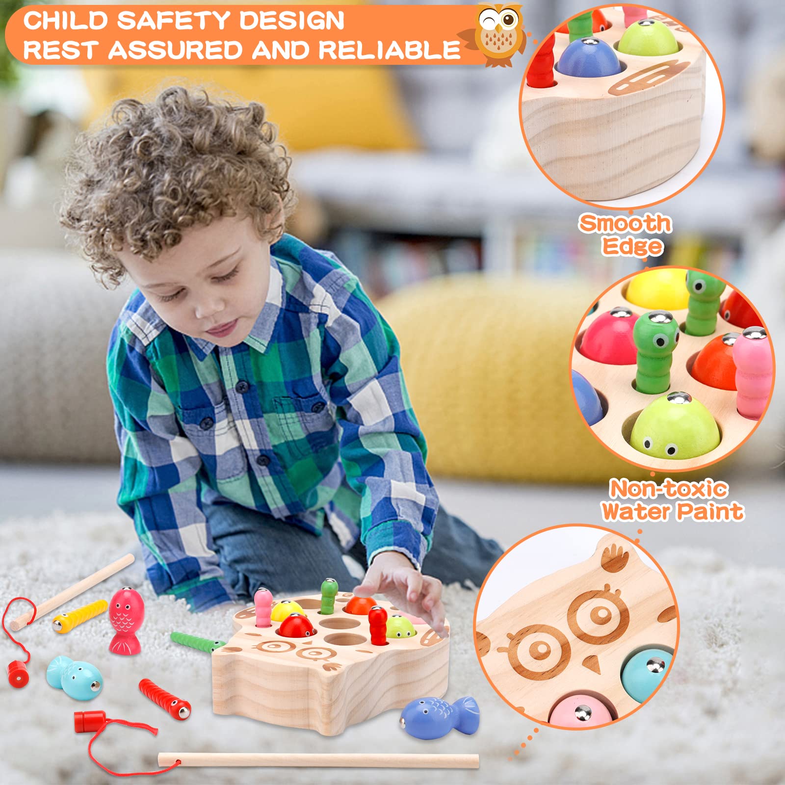 Jouet Enfant 2 Ans, Jeux Montessori 2 Ans, Jouets en Bois Jeu de pêche, Jeu de Peche Magnetique, Enfant en Bois Educatif Jouet, Jeux Enfants Cadeau 2-5 Ans - 3