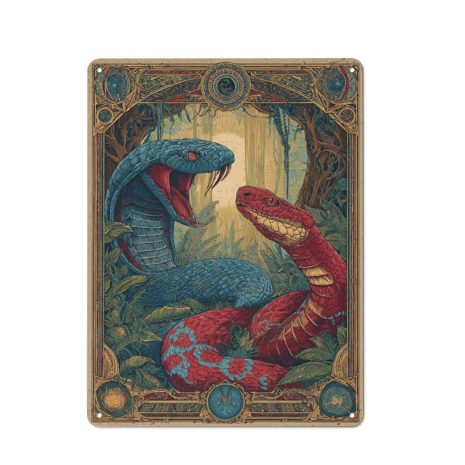 Junmoney Jungle Serpents Duel Vintage-Inspired Tin Sign 40X30cm For Café Or Restaurant, For Cooler-Month Interiors With Vintage Character