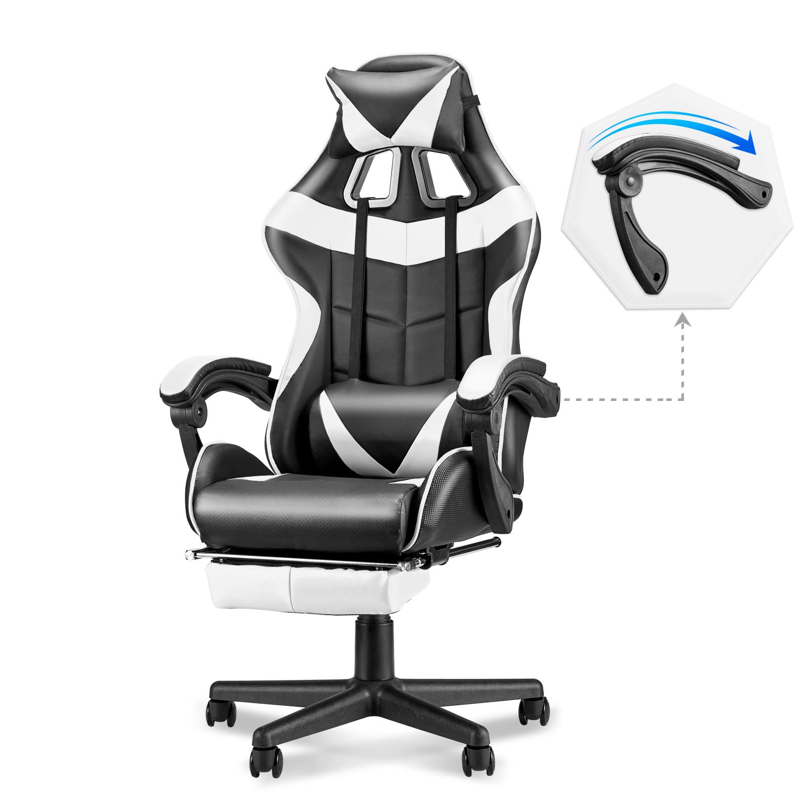 Soontrans White Gaming Chairs with Footrest Ergonomic PC Computer Game Chair Home Office Desk Chair with Headrest and