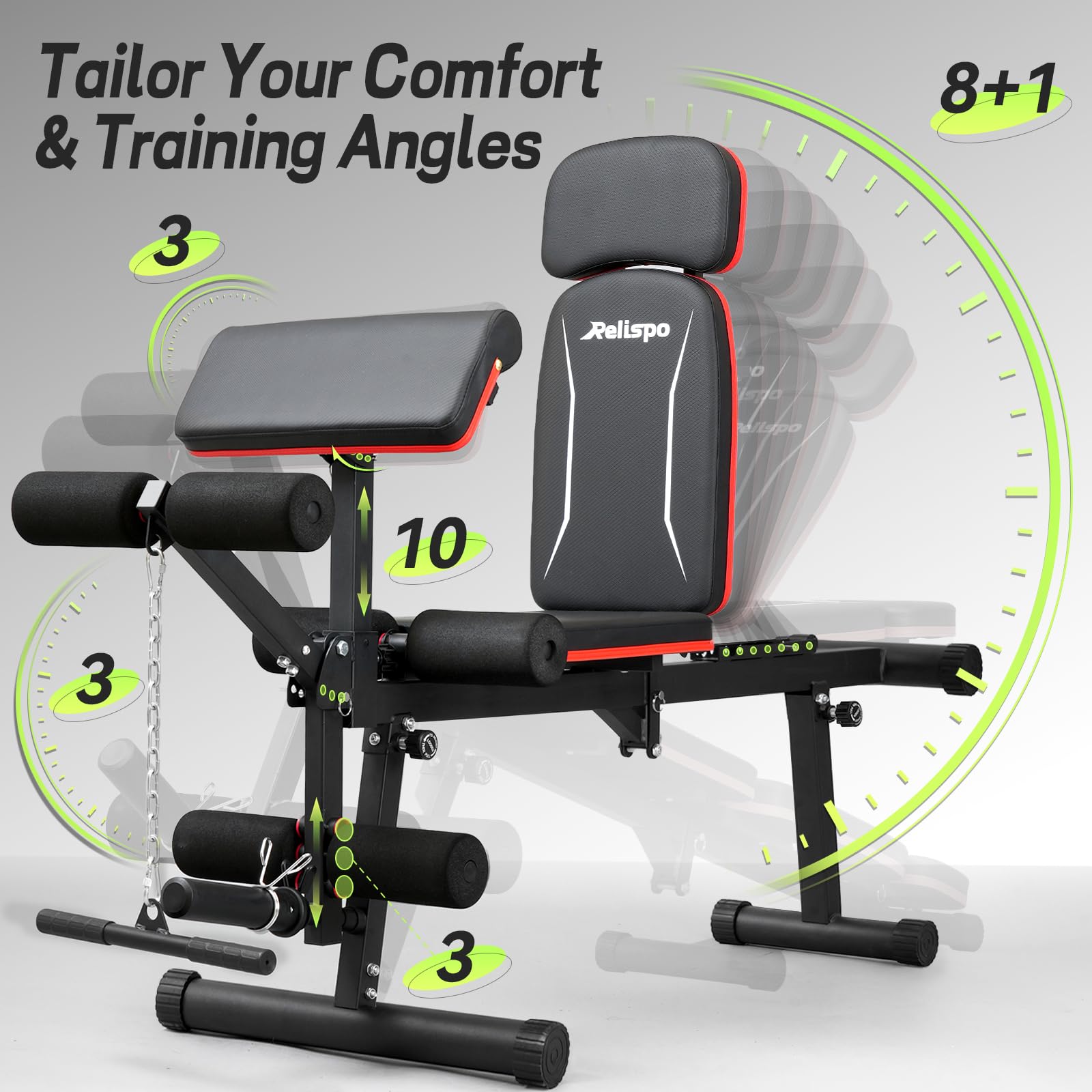 Adjustable Weight Bench with Leg Extension and Leg Curl, 1200 lbs | Foldable Workout Bench, Flat Incline Decline Design, 9 Back Positions, Preacher Pad, Full-Body Strength Training for Home Gym