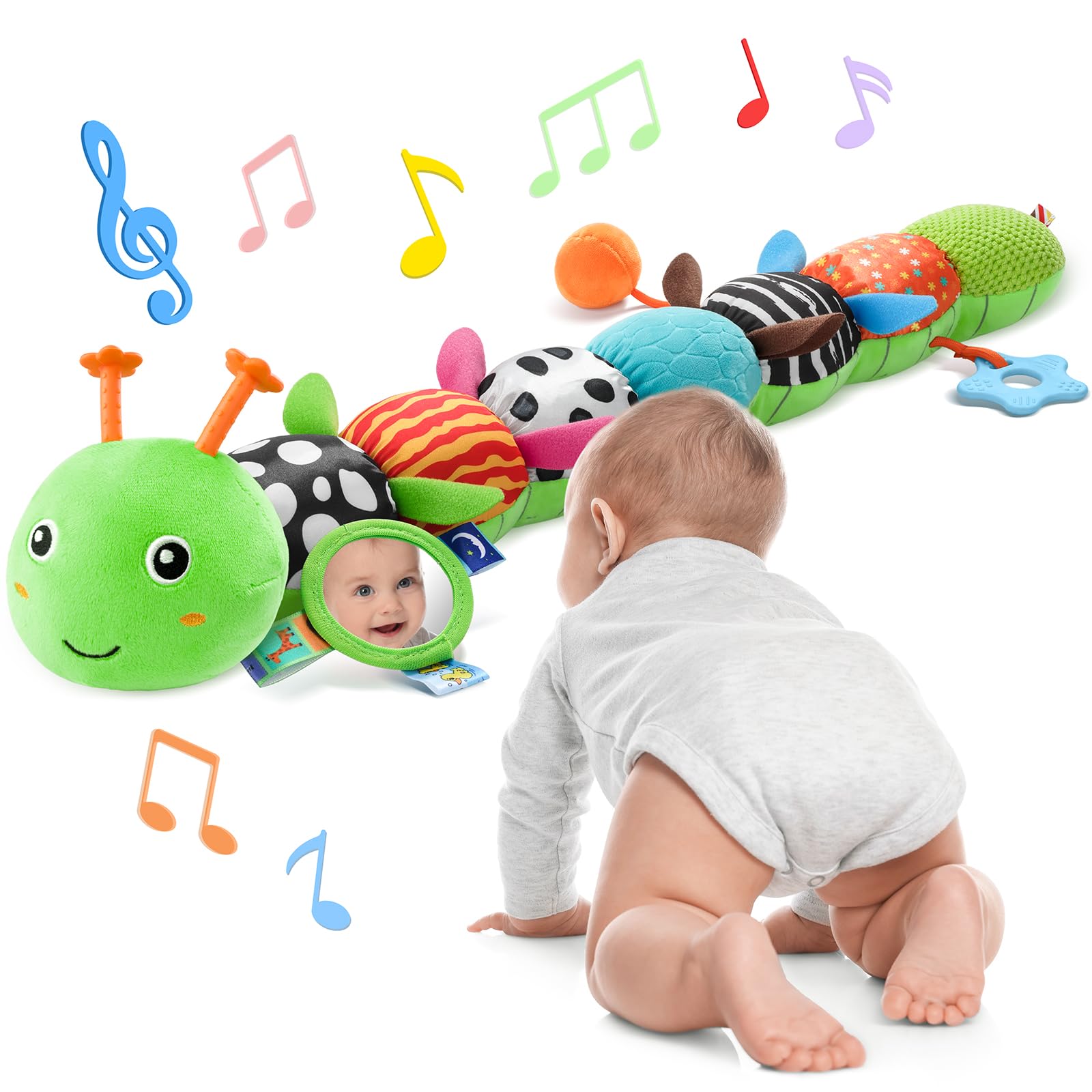Baby Toys 6-12 Months Music Caterpillar Infant Toys Stuffed Animals 0-3-6 Months Tummy Time Teething Sensory Toys with
