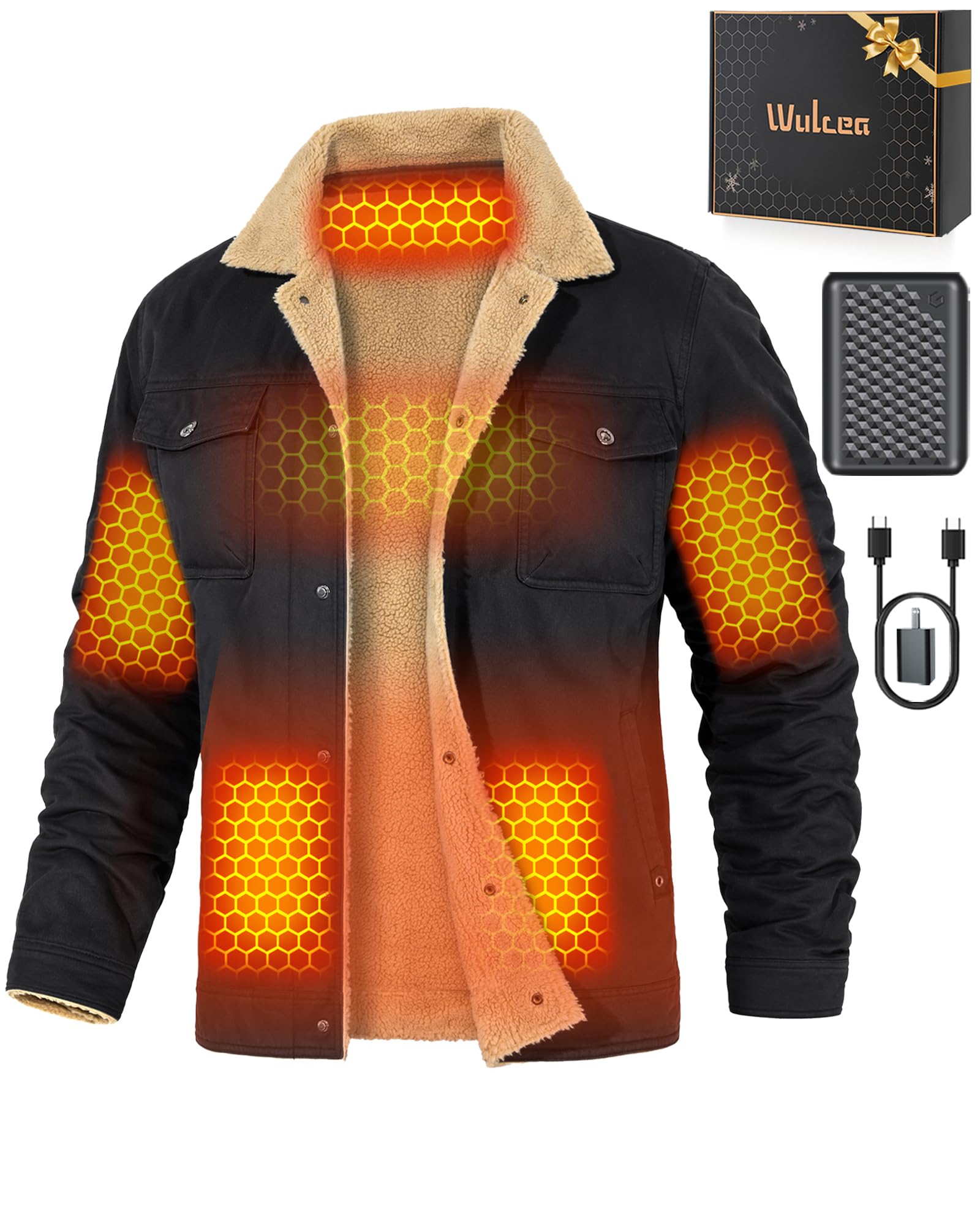 - Wulcea Graphene Heated Jacket for Men 12V Fast Charge 18400mAh Large Capacity