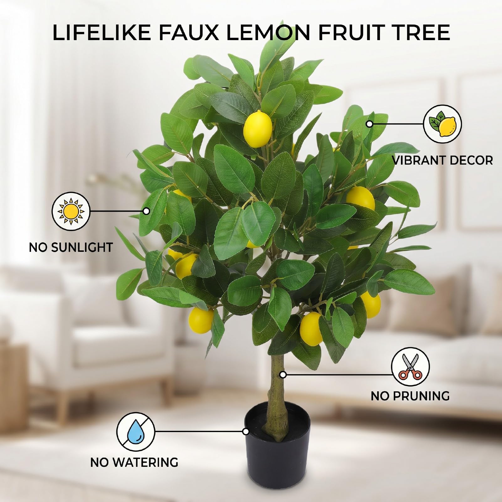 SUNGOOYUE Planta Artificial de Limón Sin Mantenimiento (80cm)