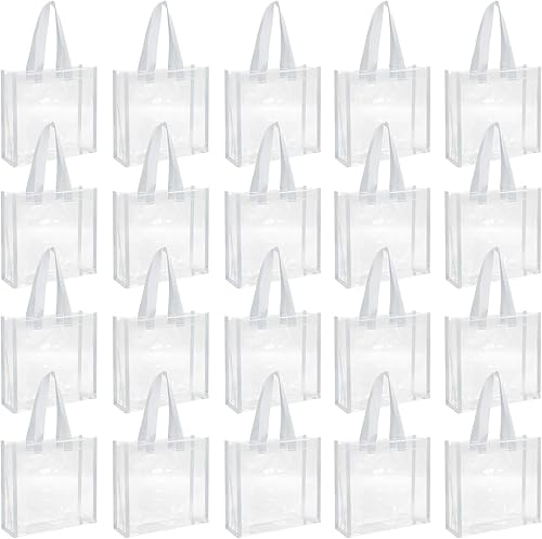Miniatura 12 de Paterr Paquete de 20 bolsas de plástico transparentes de 10 x 10 x 4 pulgadas, bolsa de regalo aprobada por estadios con asas para mujeres