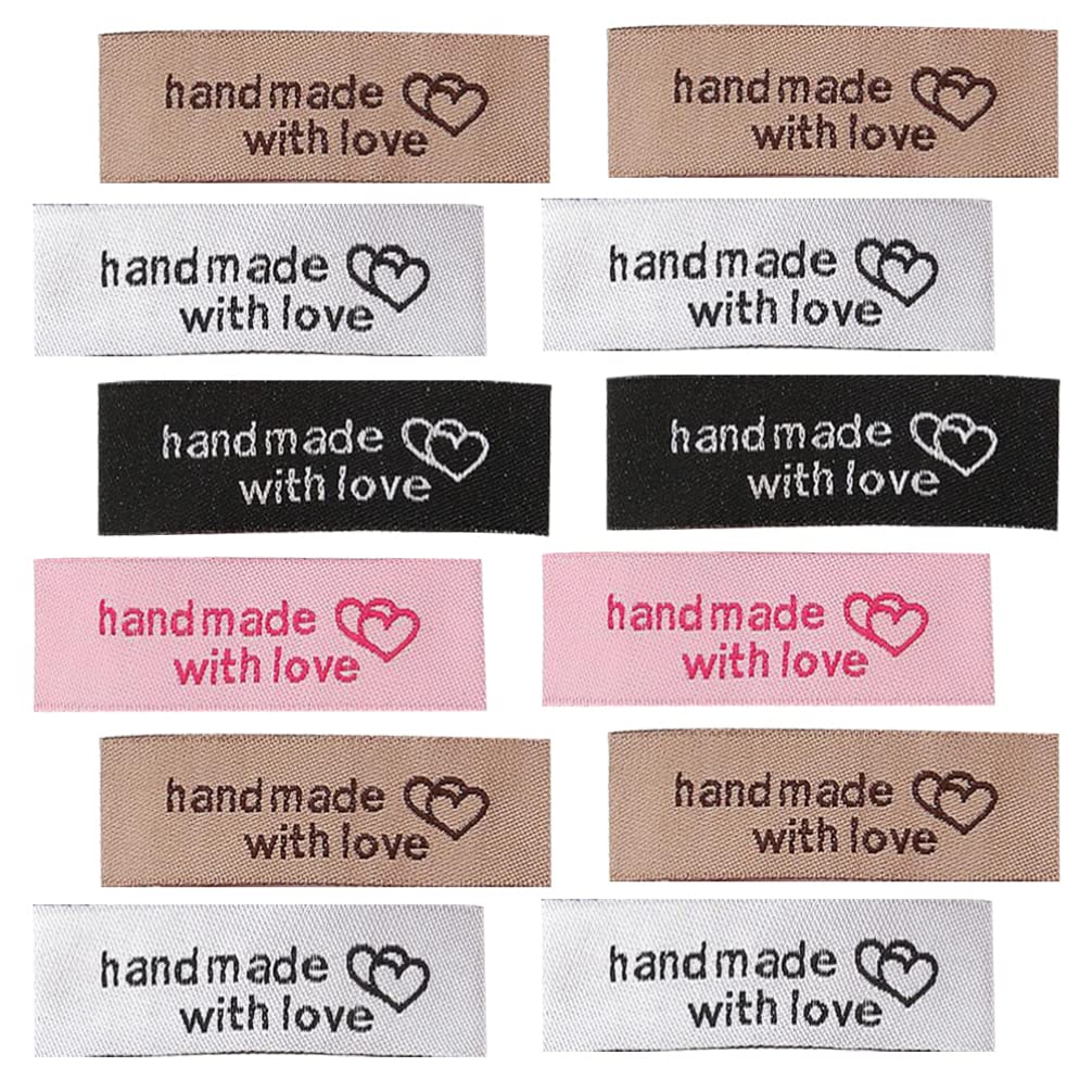 Handmade Fabric Label Clothes Labels Tags 80pcs Sew on Embroidered Heart Pattern for DIY Crafts Clothing Collar Scarf