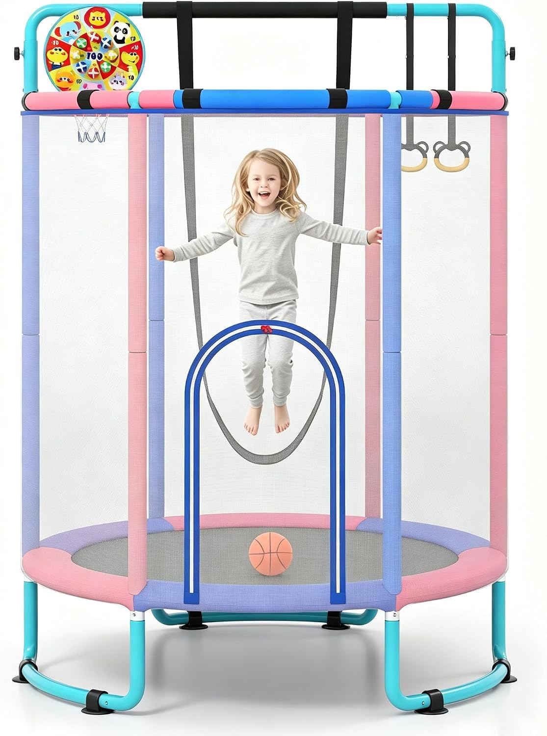 COSTWAY 55โ/61โ Kids Trampoline, 6 in 1 Toddler Trampolines (Blue, 55โ)
