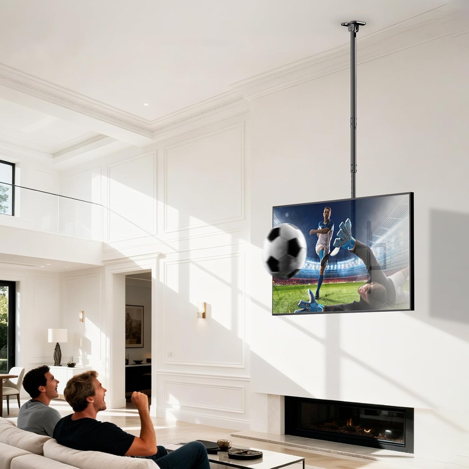 Ceiling TV Mount for 50-100 Inch Flat & Curved TVs up to 176lbs, Full Motion 360° Rotation TV Bracket with Adjustable Height, Tilt & Swivel, Max VESA 800x600mm, Fits LCD LED OLED 4K Screens, Black