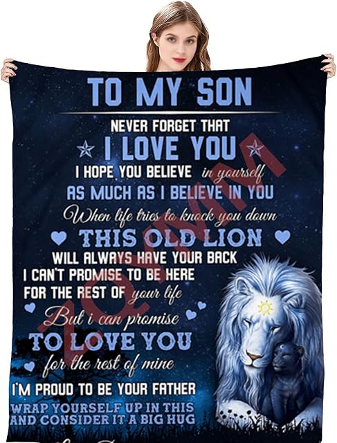Personalized Message Blanket, To My Son From Dad Letter Soft Blankets Love Encourage Postcard Mail Flannel Blanket, for Birthday Graduation Christmas Best Gifts