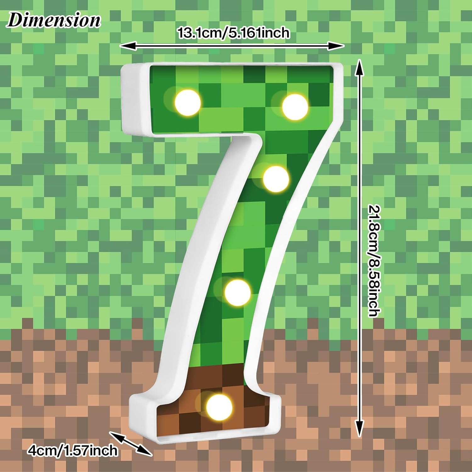 8.5" Pixel Game Light up Numbers Pixel Game Birthday Decorations Happy Birthday Light up Sign Pixel Pattern Game Theme Party Supplies Table Centerpieces (Number 7) image 2