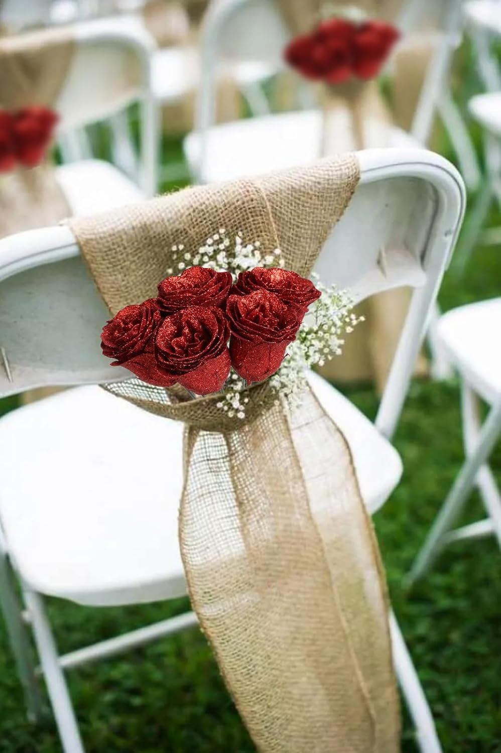 Artificial Roses with Stems, 30pcs Red Glitter Roses Silk Roses Artificial Flowers for Crafts Wedding Bouquet Home Decoration(Red)