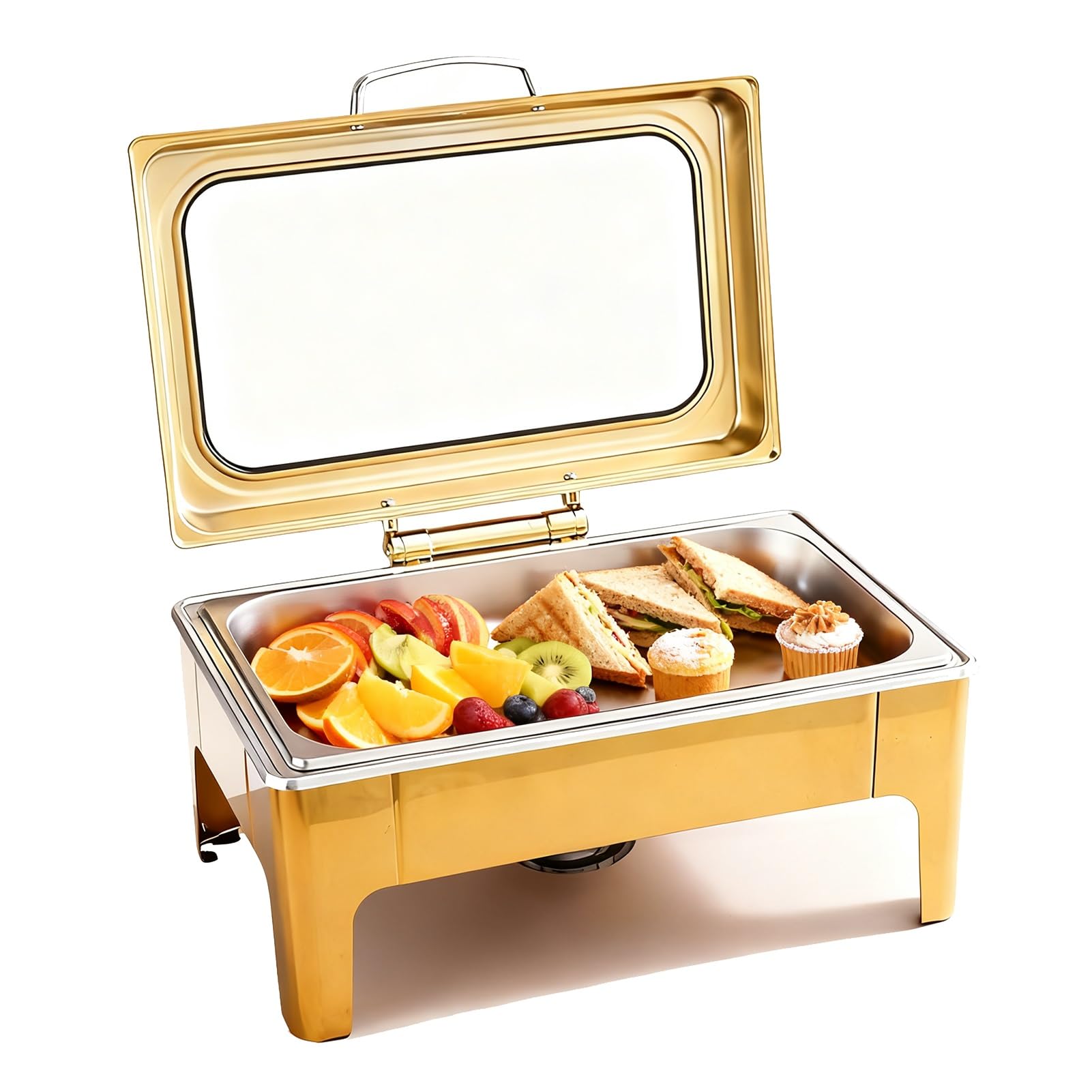 JKJZSALJ Stainless Steel Chafing Dishes Buffet Food Warmers With Glass Lid, Serving Trays For Parties And Weddings,Gold,a,57x36x28 cm/1 grid