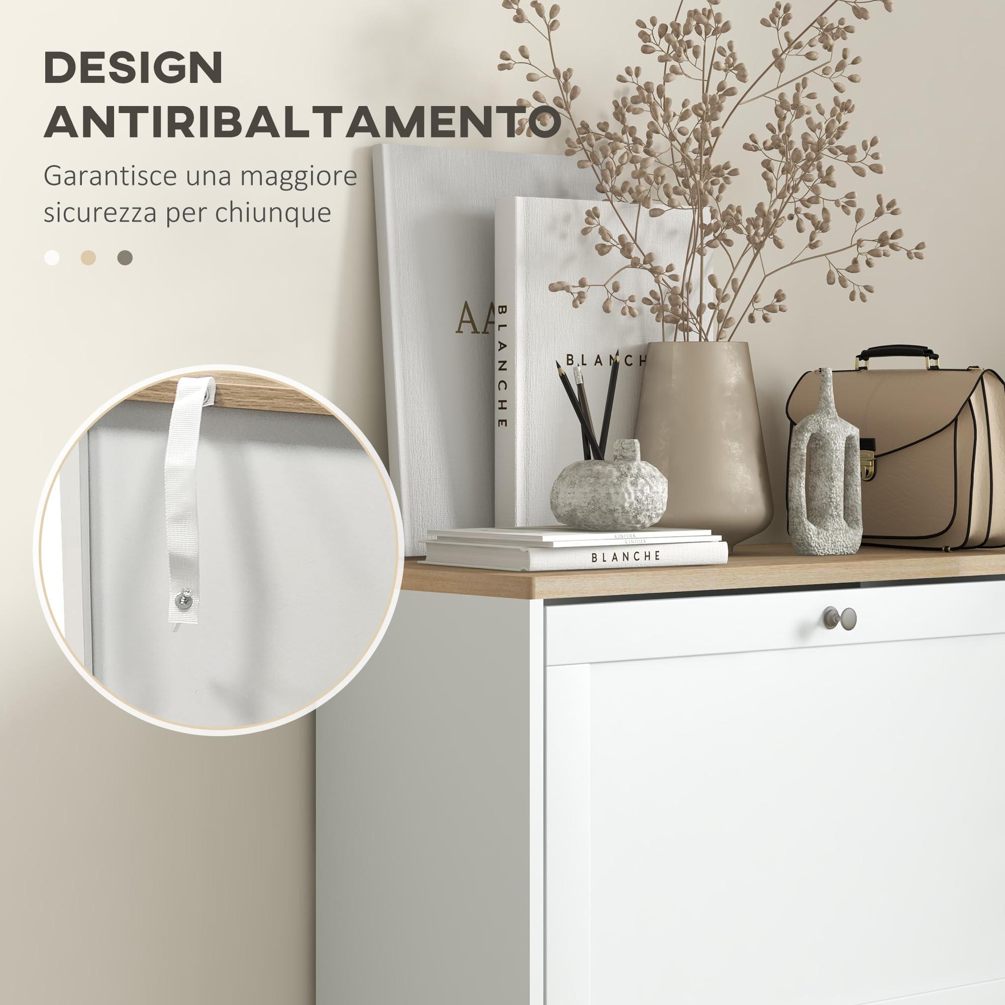 HOMCOM Scarpiera Salvaspazio Slim con 3 Ante a Ribalta, Scarpiera Ingresso Moderna in Legno con Ripiani Regolabili su 2 Livelli, Porta Scarpe per 12-18 Paia con Maniglia, 60x23.5x115 cm, Bianco