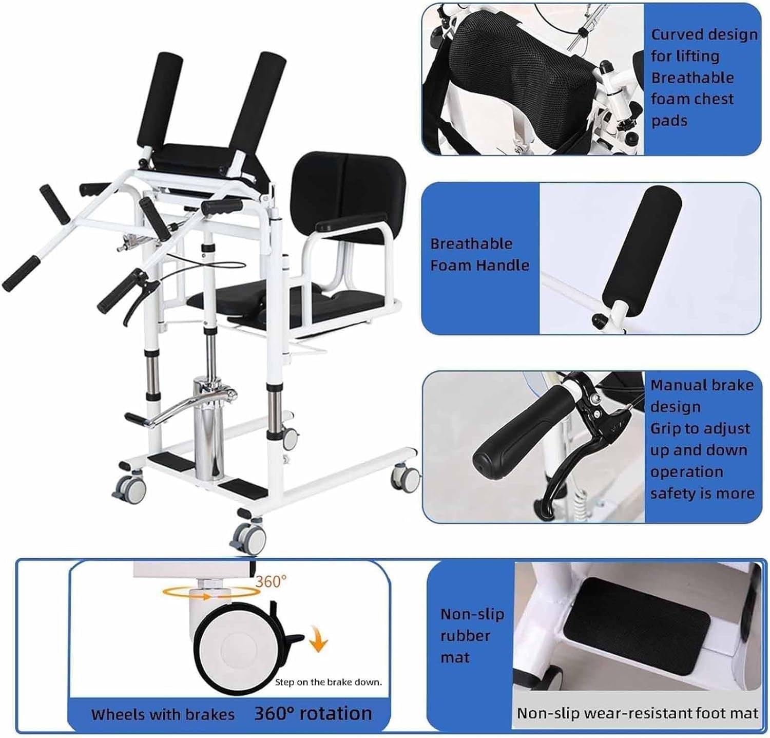 Silla Transferencia Gruas,Elevador Silla Ruedas,180° Asiento Dividido + Elevación Hidráulica,Altura Ajustable + Ruedas con Bloqueo,Hogar/Baño,Personas Mayores/Discapacitados Black