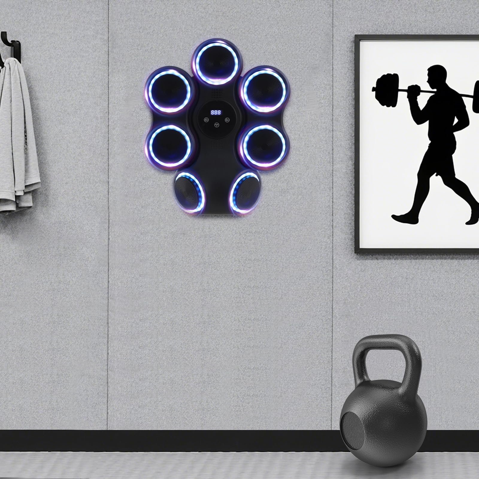 Macchina da boxe con musica, attrezzo elettronico per fitness | Allenatore interattivo con guantoni da boxe, 7 bersagli di colpo, ricarica USB, allenamento boxe, per adulti e bambini a casa