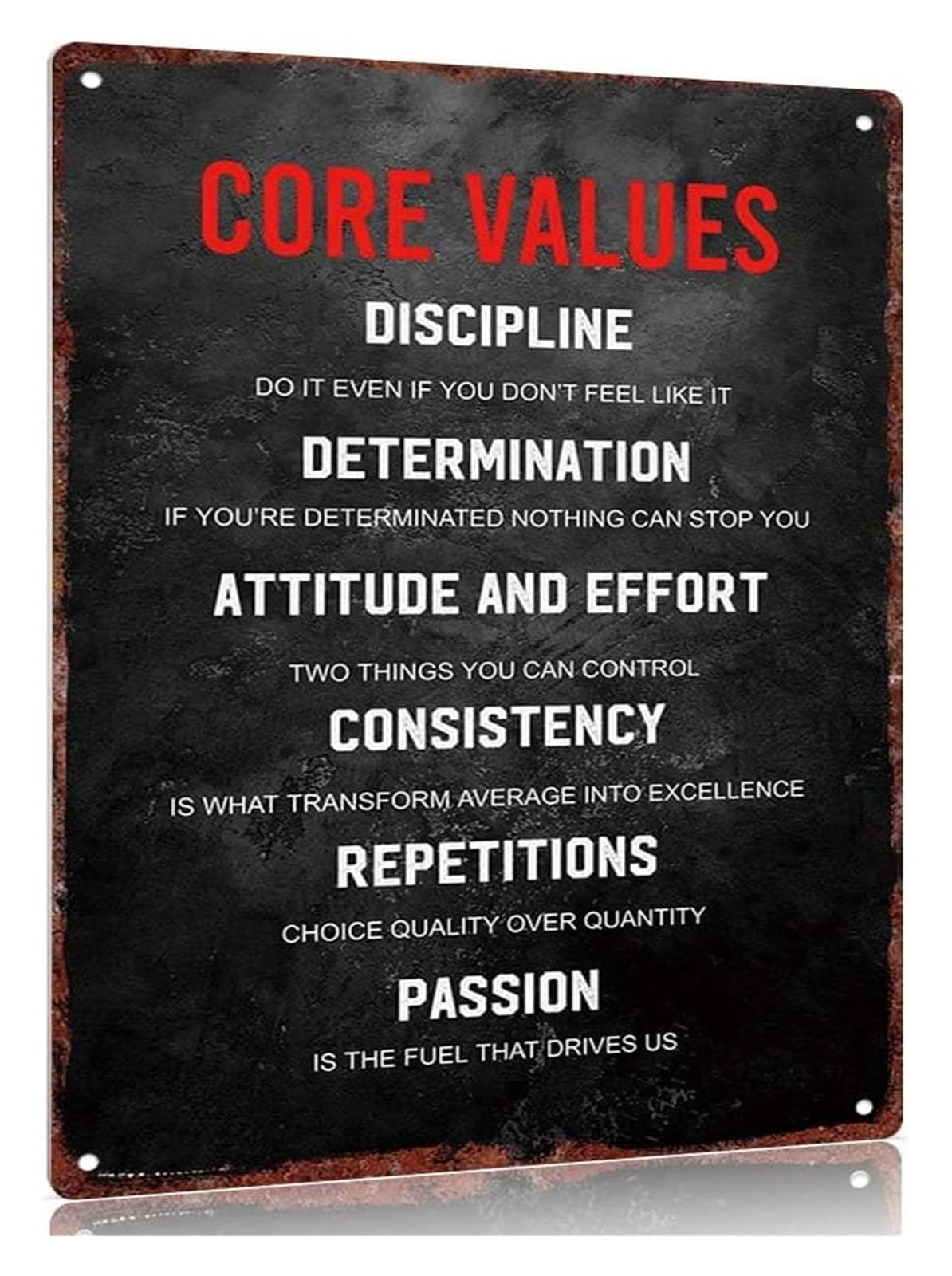 IDGTTLDF Vintage Work Ethic Metal Sign Core Values Repetitions For Garage Gym Man Cave Basement 8 X 12 inch