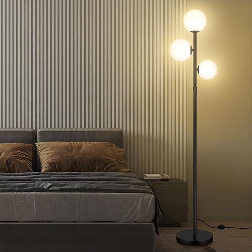 Miniatura 6 de Lámparas de pie de mediados de siglo de 67 pulgadas para sala de estar, lámpara de pie de 3 globos con pantallas de vidrio esmerilado, lámpara de