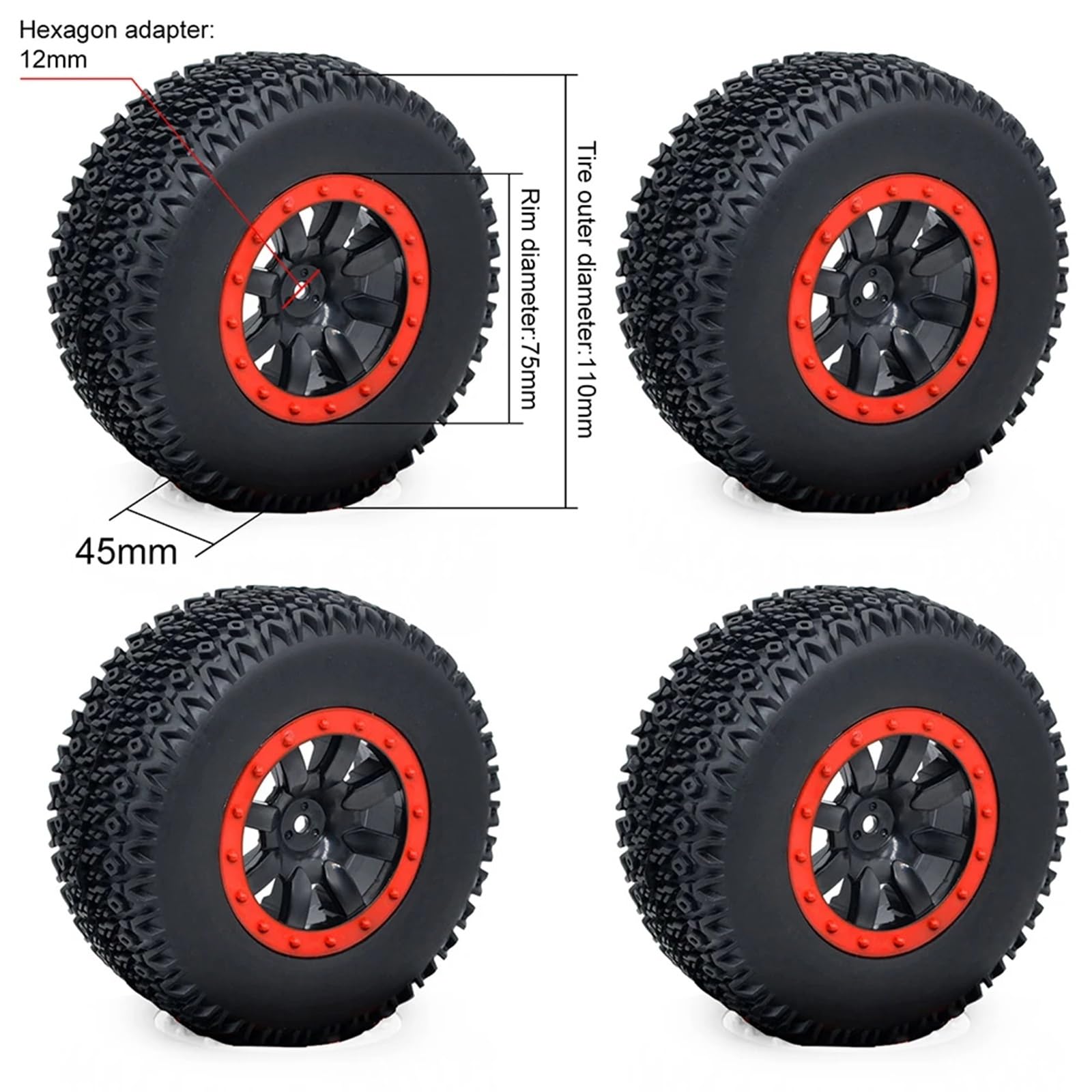 RC Pneus Jante Compatible avec ARRMA pour SENTON 550 pour Mega pour XLH 9125 4 Pièces 110mm RC Voiture Pneus en Caoutchouc Jeu De Jantes pour 1/10 Camion De Parcours Court