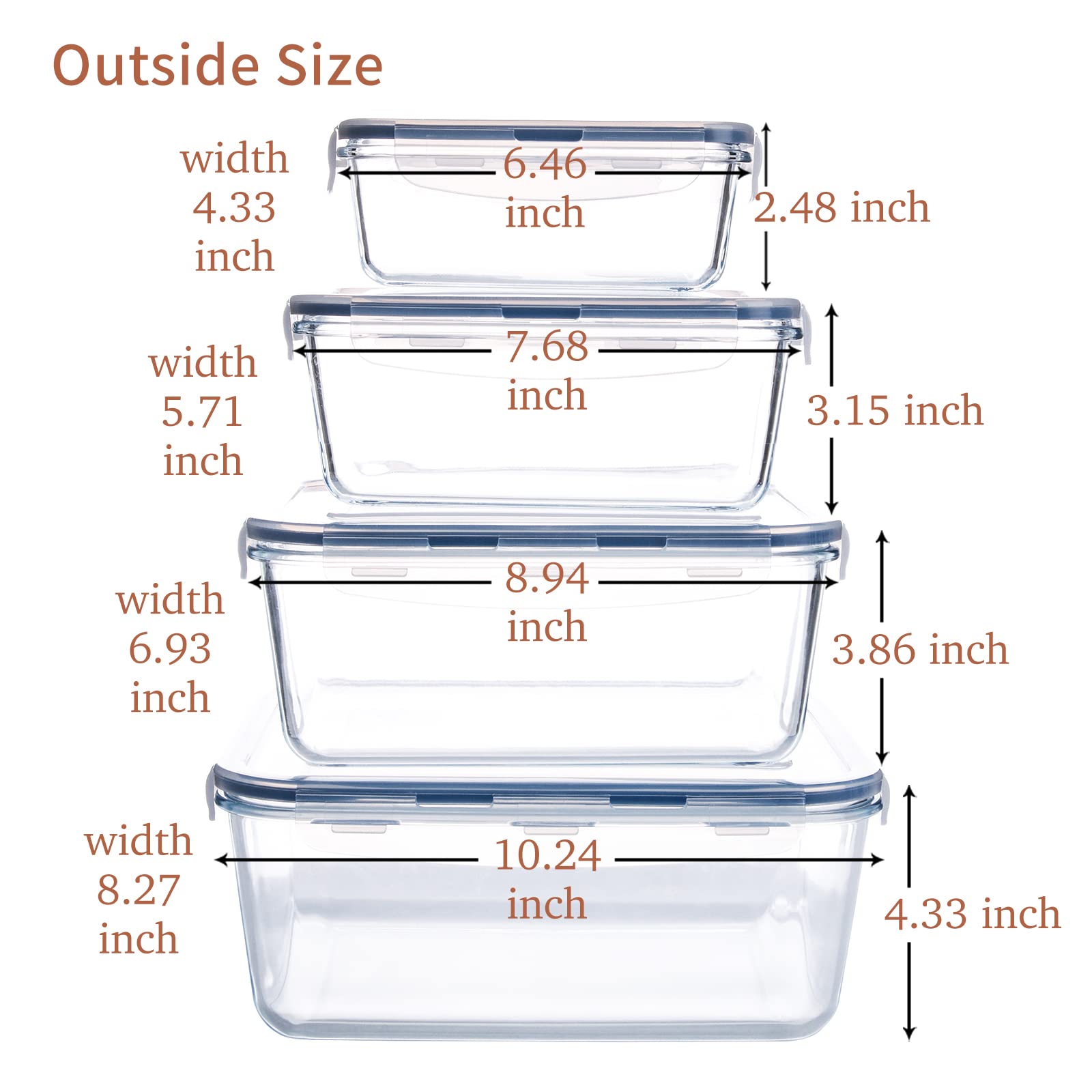 Vorratsdosen-Set aus gehärtetem Glas, rechteckig, mit verschließbarem Deckel, Gemüse oder Obst, zum Backen von Kuchen und anderen leckeren Lebensmitteln (rechteckig)