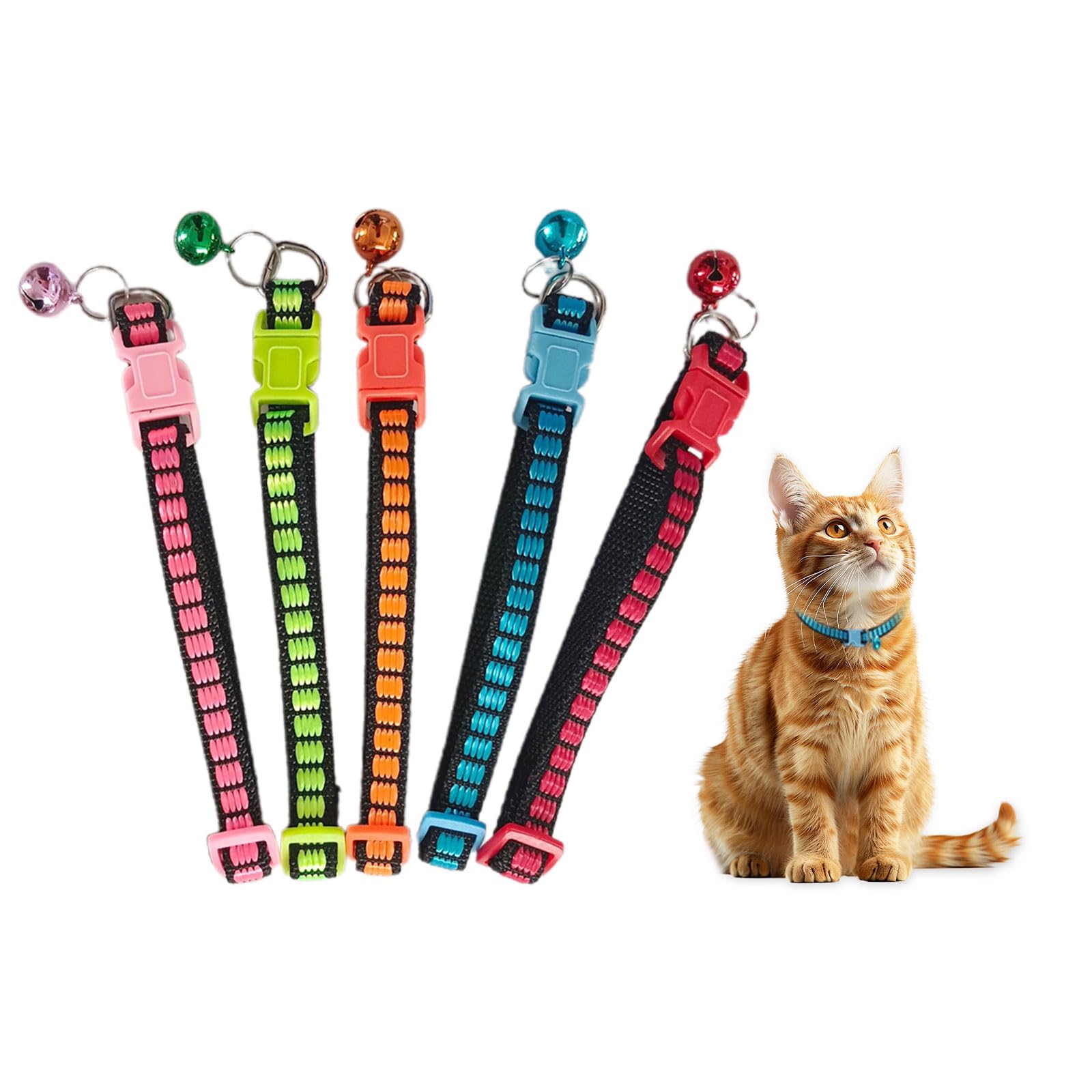 5 collares reflectantes para gatos con cascabeles, ajustables, multicolor, de nailon ligero y fácil de limpiar