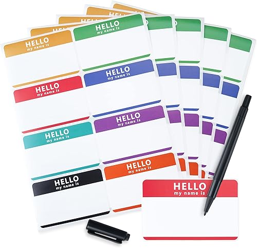 Etiquetas adhesivas con nombre de Hello Name 352 piezas (3.5 x 2.25 pulgadas) con marcador impermeable, varios adhesivos de Hello Name con bordes