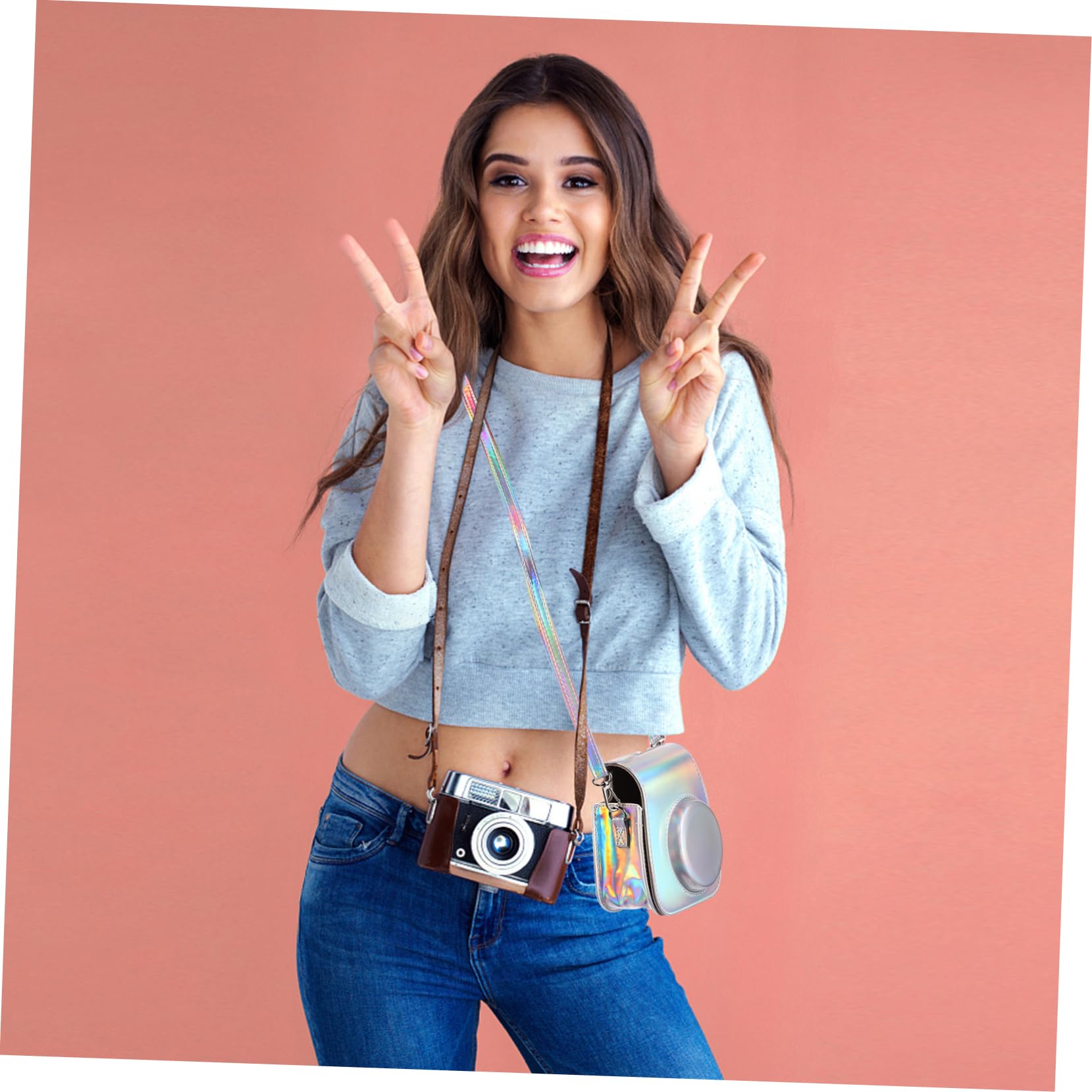 HOMSFOU Borsa Fotografica Fotocamere Digitali Immediato Fotocamera Digitale Custodia Per Fotocamera Istantanea Fotocamera Mini Macchina Fotografica Istantanea Telecamera Silver Pu