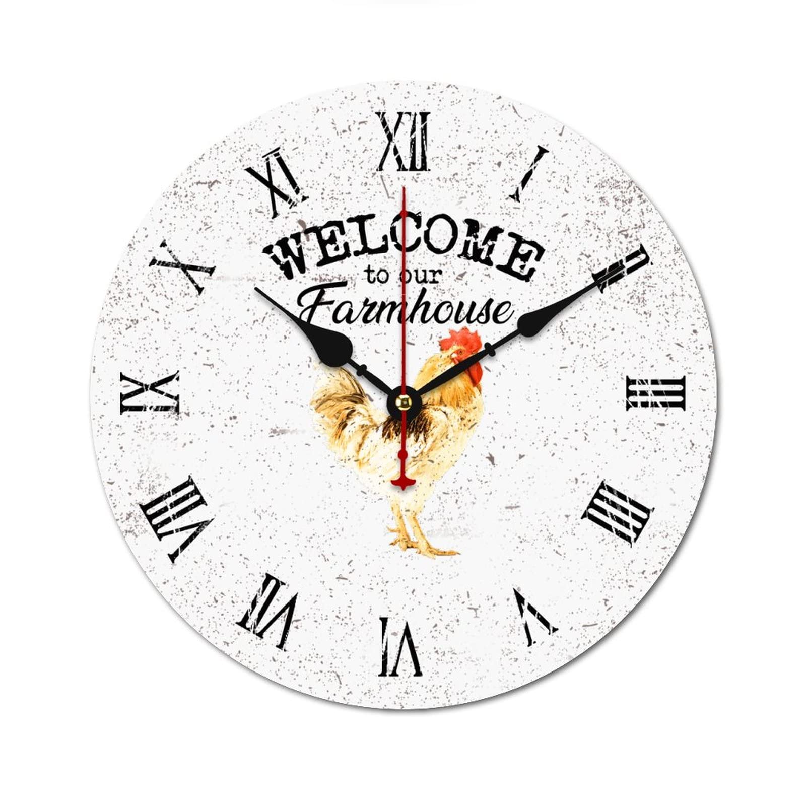 Horloge murale silencieuse coq en bois pour chambre paisible