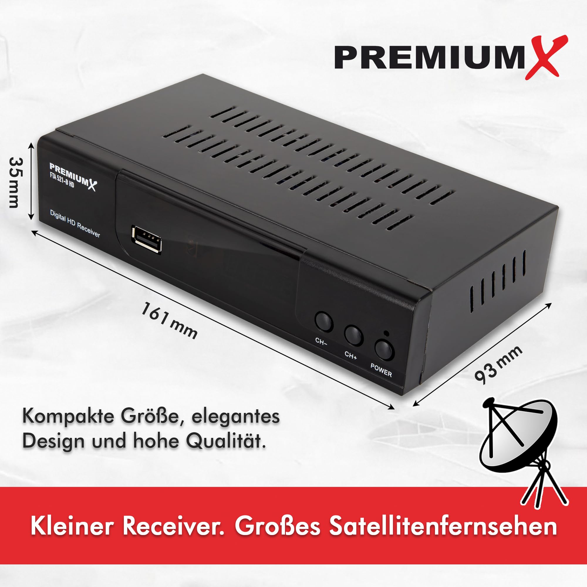 Satelliten-Receiver HD 521 B FTA DVB-S2 FullHD HDMI SCART 2X USB Multimedia-Player 12V