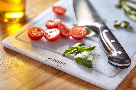 Judge Kitchen Plastic Chopping Board with Handle, Non-Slip Dishwasher Safe Cutting Board, Granite Effect, Juice Groove, BPA-Free, 24 x 16cm