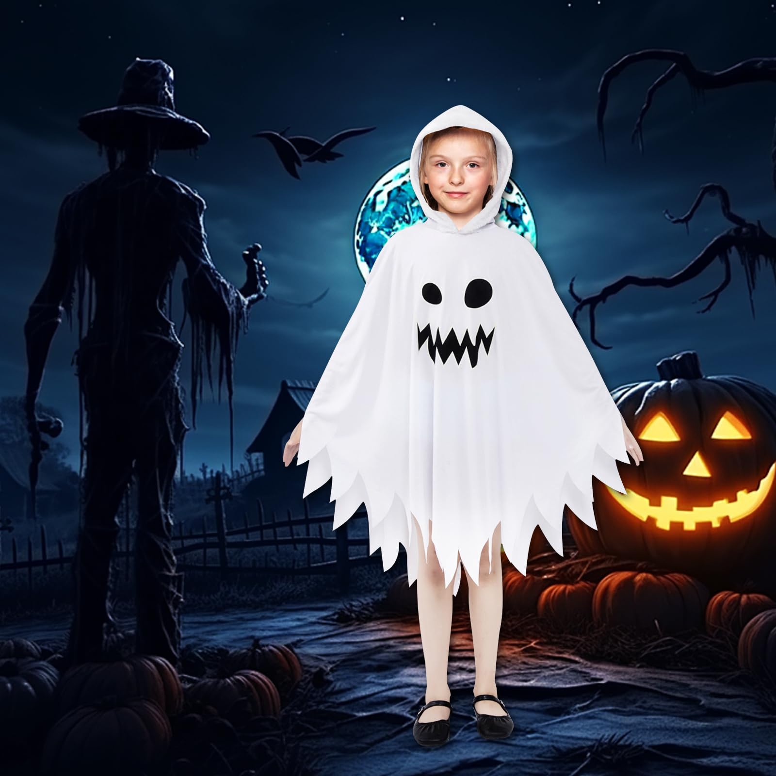 NebulaGlam Ghost Costume for Kids Halloween Ghost Costume for Kids Halloween Costume Kids for Cosplay (White) - Image 3