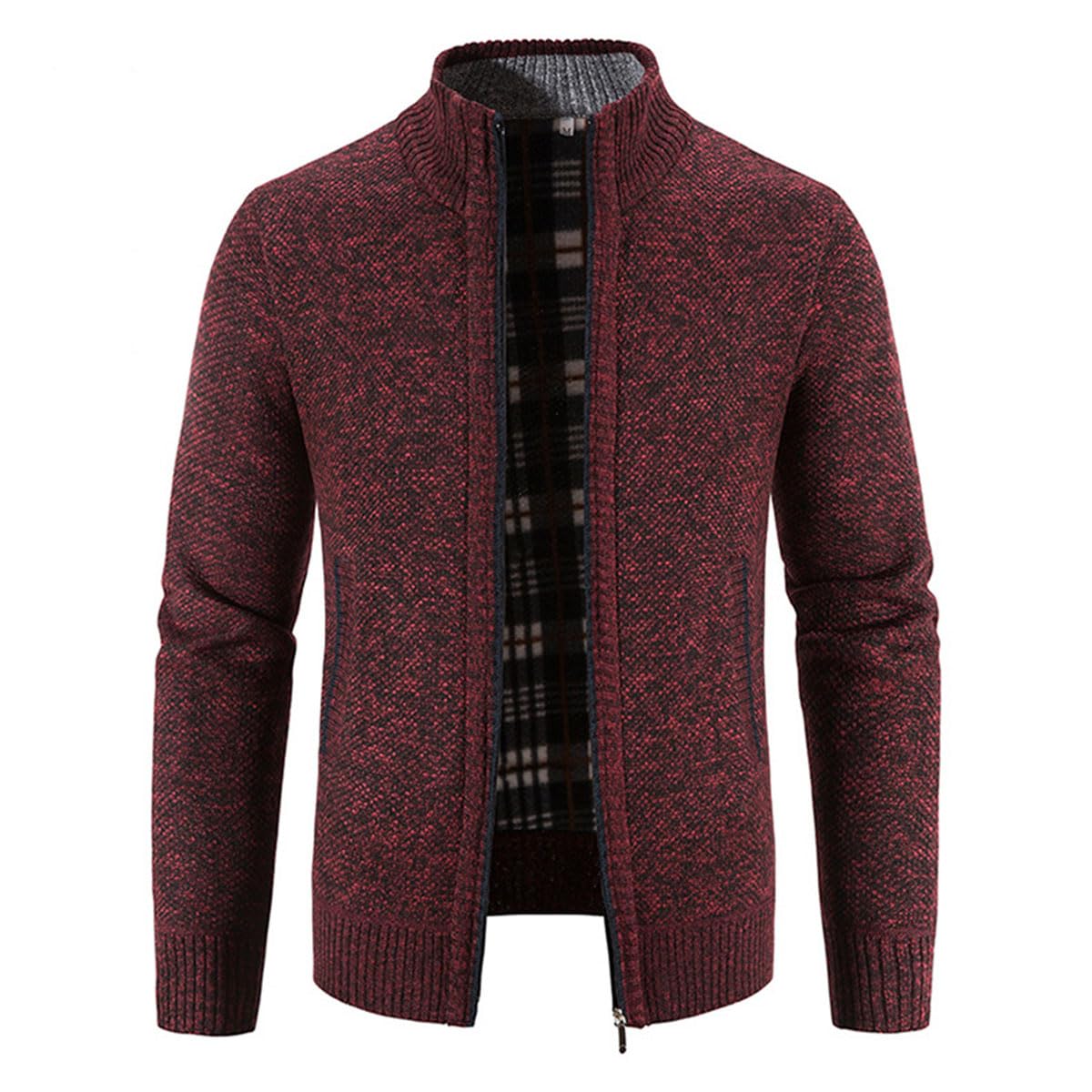 Cárdigan de Hombre con Cremallera, cárdigan cálido Informal con Cuello Alto, suéter Grueso, cárdigan de Abrigo de Invierno con Cremallera, Chaqueta de Invierno de Estilo Urbano (M,Rotwein)