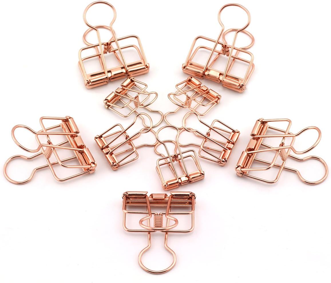 NXG 20-Pack Rose Gold Metal Wire Binder Clip Set,10pcs 2.25 Inch,10pcs 1.57 Inch Paper Metal Clip,Office Supplier School Accessories - Colorful Hollow Out Paper Organizer
