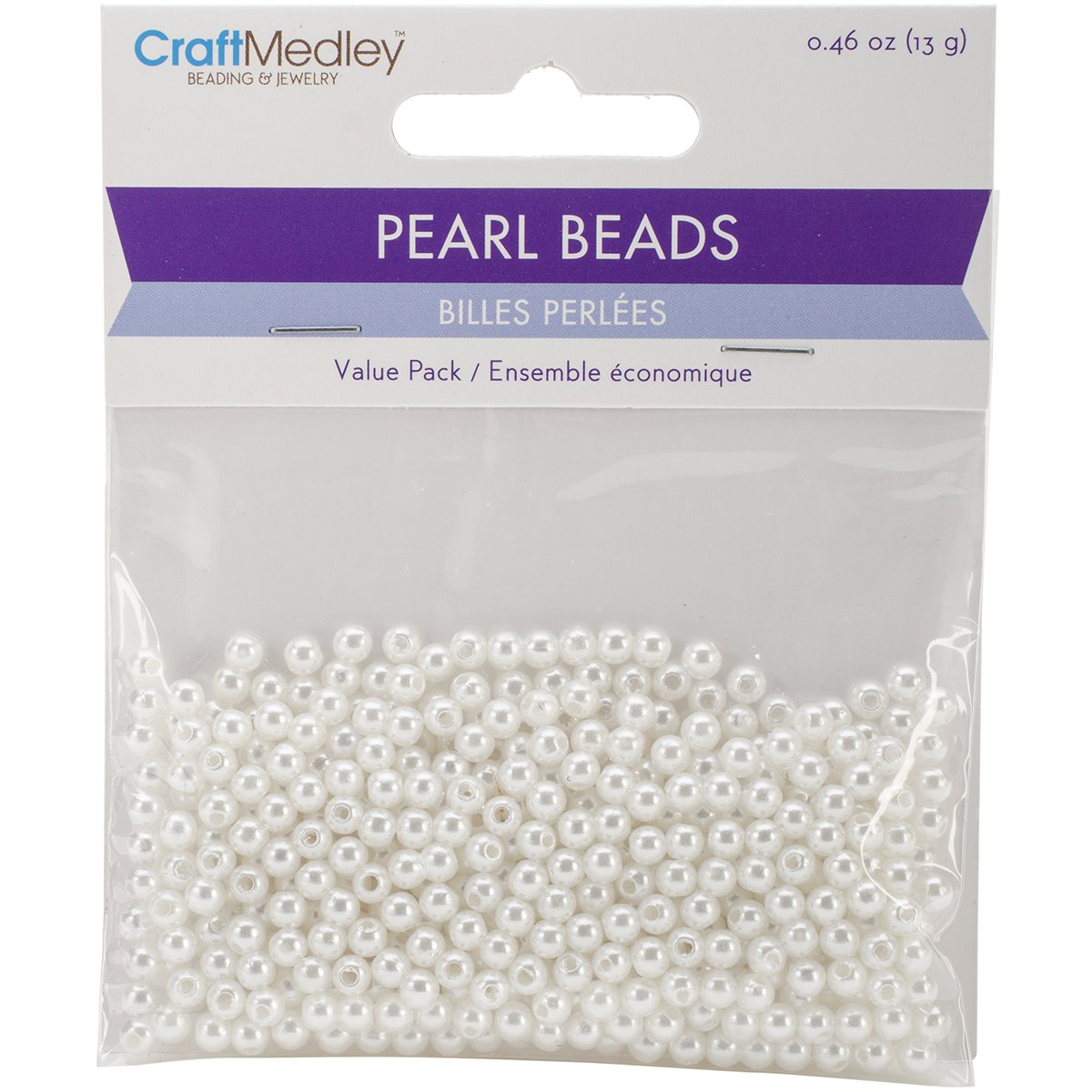 Craft Medley 480 Piece Acrylic Pearl Beads, 4mm, Sleek White