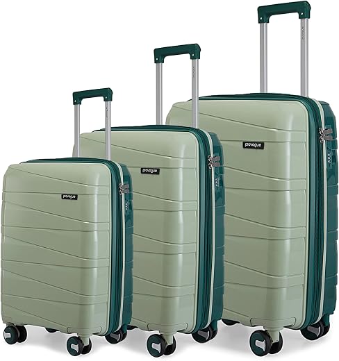 Provogue Azure Hard-Sided PP Set of 3 Luggage Suitcase | Expandable Space with 8 Wheels Trolley Bags for Travel | Lightwei...