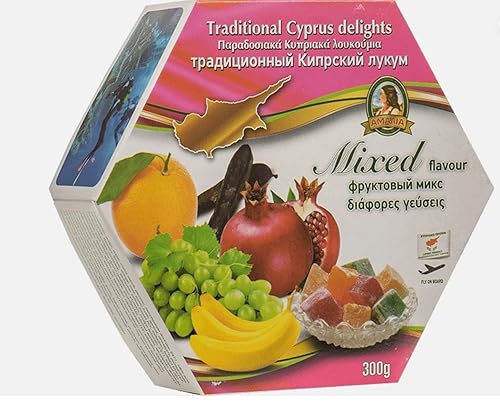 Amalia tradicional Chipre mezcla de frutas Loukoumi Delight, caja de 10.58 oz